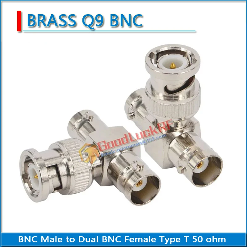 

Q9 BNC 3 Way Splitter T-Type BNC Male To 2 Dual BNC Female Brass RF Video Coaxial Connector for CCTV Camera Adapter