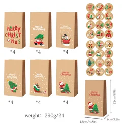 Ensemble de sacs cadeaux en papier Kraft rétro de 12/24 - Fournitures d'emballage festives pour les fêtes