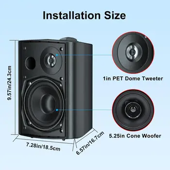 Herdio 5.25'' 300W Indoor Outdoor Waterproof Dual Speakers Home Theater Wall Mount System For Garage Basement living Room Black 3