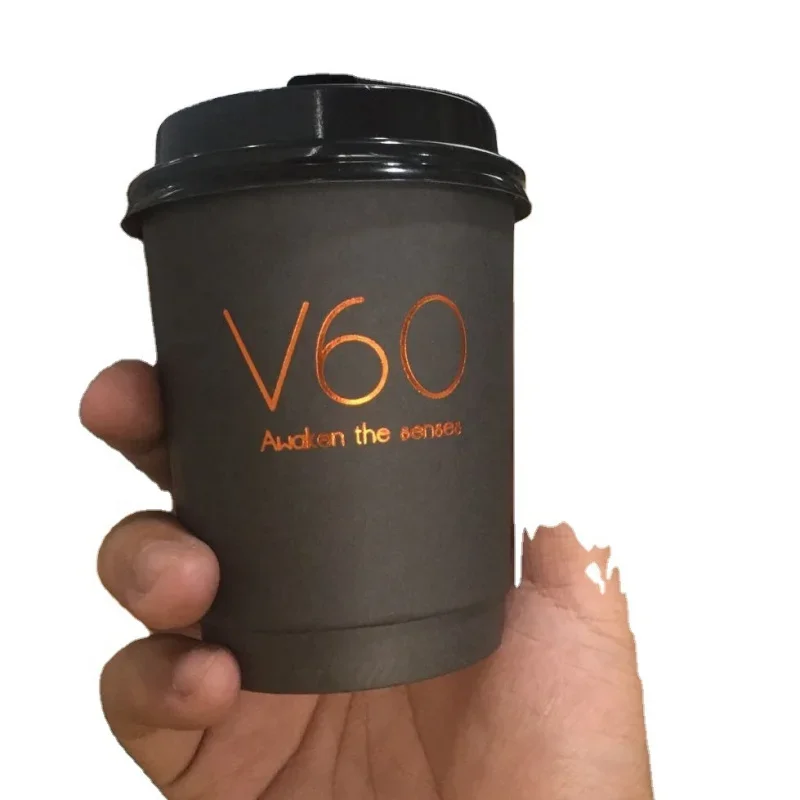 

Customized productDisposable all black inside Sleeve Compostable branded custom logo stamping Double wall Coffee Paper Cups wit