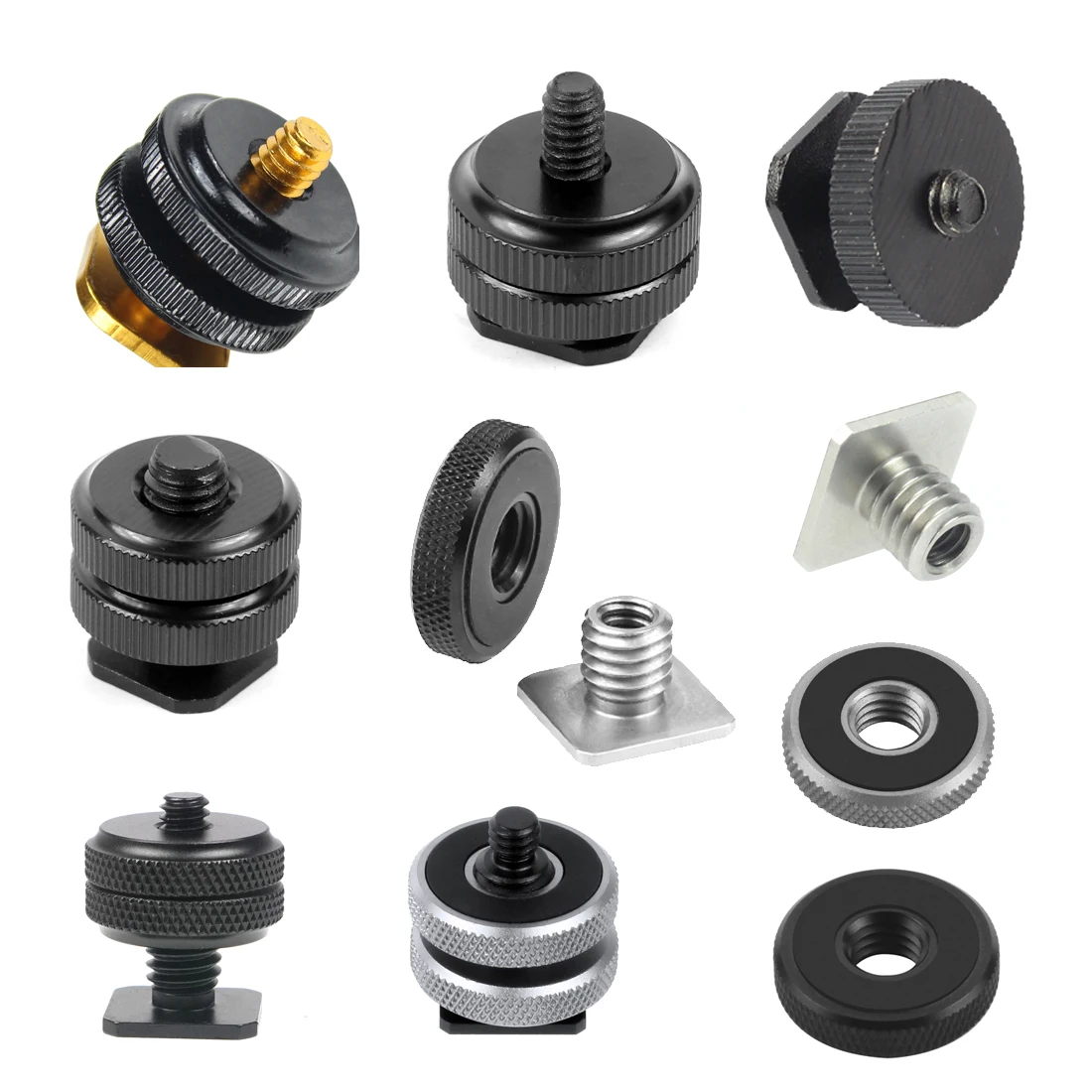 Tripod Mount Hot Shoe Adapter 1/4 3/8 inch Screw Single Nut Double Layer to Flas