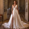 Graceful Wedding Dresses Satin A-Line Bridal Gowns V-Neck High Split Robes For Formal Party Pretty Vestidos De Novia Customized 1