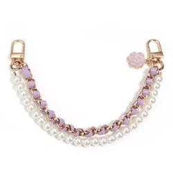 Leather Pearl Phone Charm Lanyard with Camellia Design - Anti - Loss Mobile Accessory & DIY Decor (Purple)