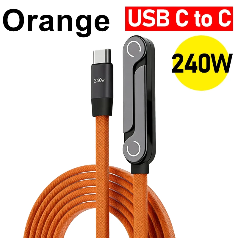 Premium Right Angle USB-C to Type-C 240W High-Speed Charging Cable with Integrated Phone Stand