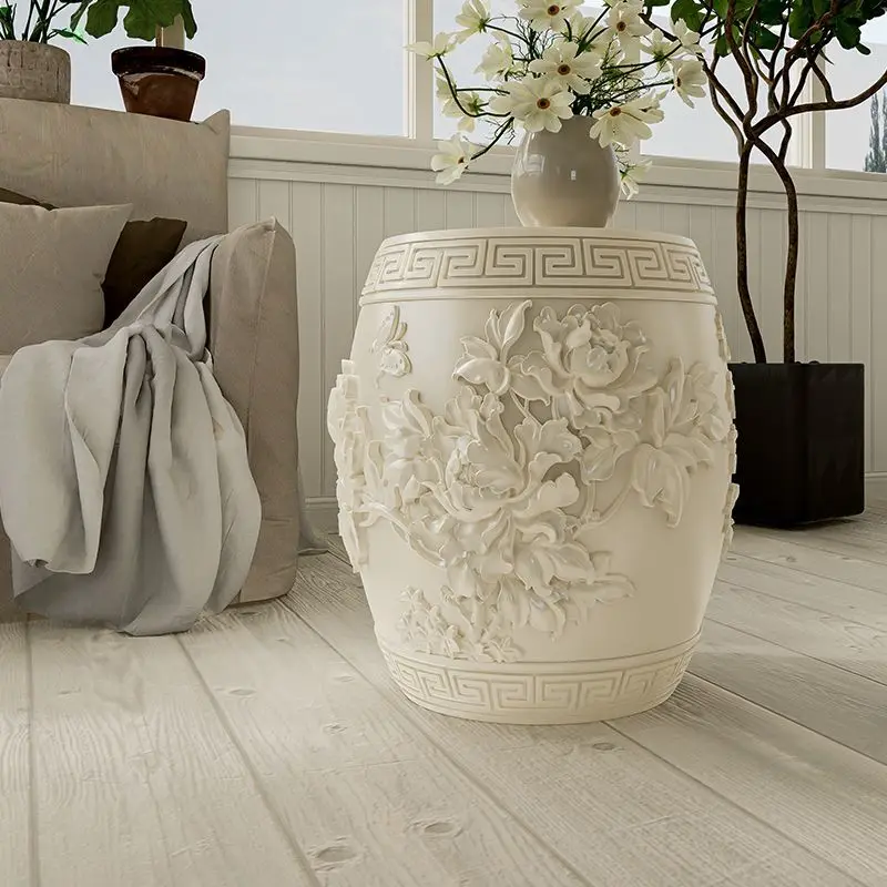 모던 럭셔리 원형 커피 테이블, 크리에이티브 플라워 릴리프 아트 사이드 테이블, 거실 다기능 스툴 로우 드레서 의자 