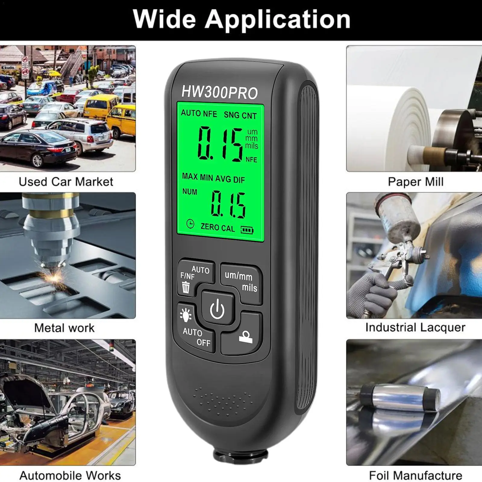 HW-300PRO Car Paint Film Automatic Thickness Gauge 0-2000UM Fe & NFe Coating Thickness Tester Manual Automotive Paint Tools 1Pcs paint coating meter paint thickness gauge thickness gauge