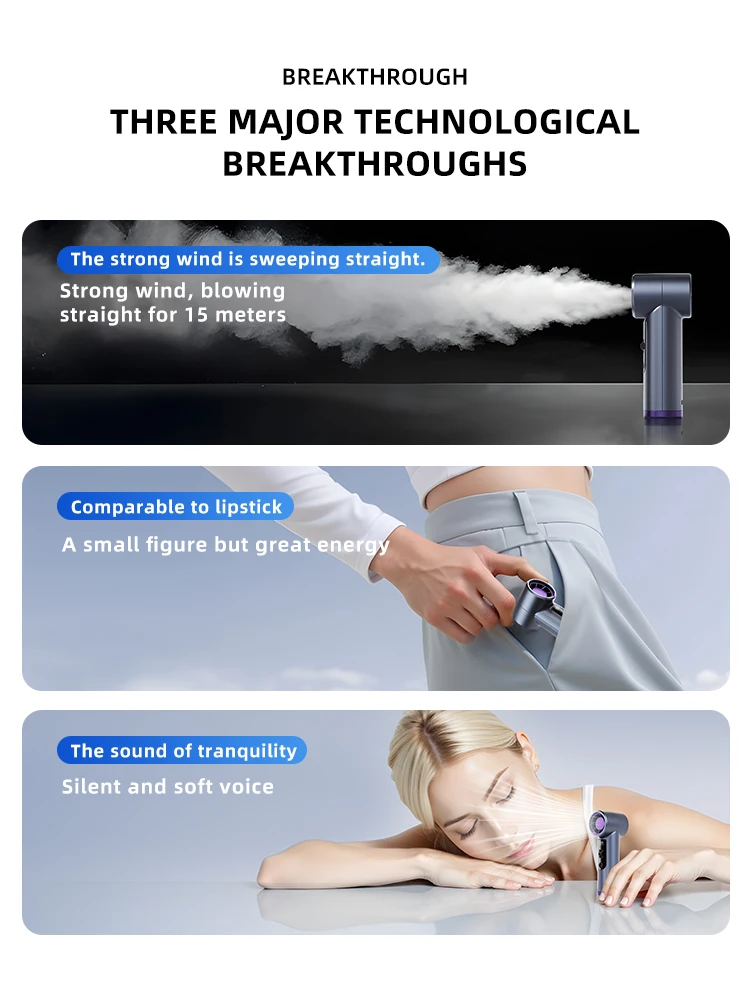 Rechargeable Electric Handheld Fan 199 Speeds Adjustable Portable Outdoor Mini Air Cooling Turbo Fan Personal Fan with Lanyard