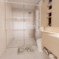 Frameless Slidable Shower Door, 56-60" W × 76" H, 5/16" Clear Tempered Glass,  Noiseless, Waterproof, Shatterproof，Silver 2