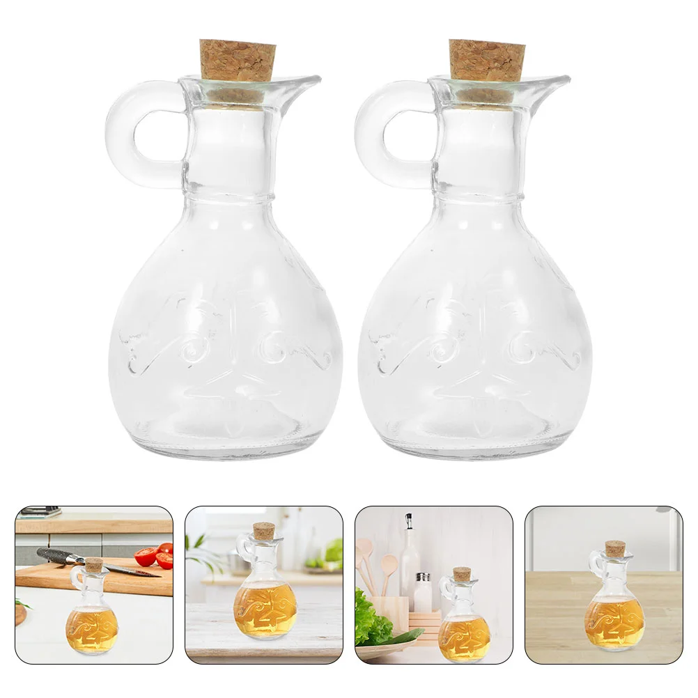 

2 Pcs Glass Oil Bottle Dispenser for Kitchen Salad Dressing Coffee Transparent Container Seasoning Small Condiment