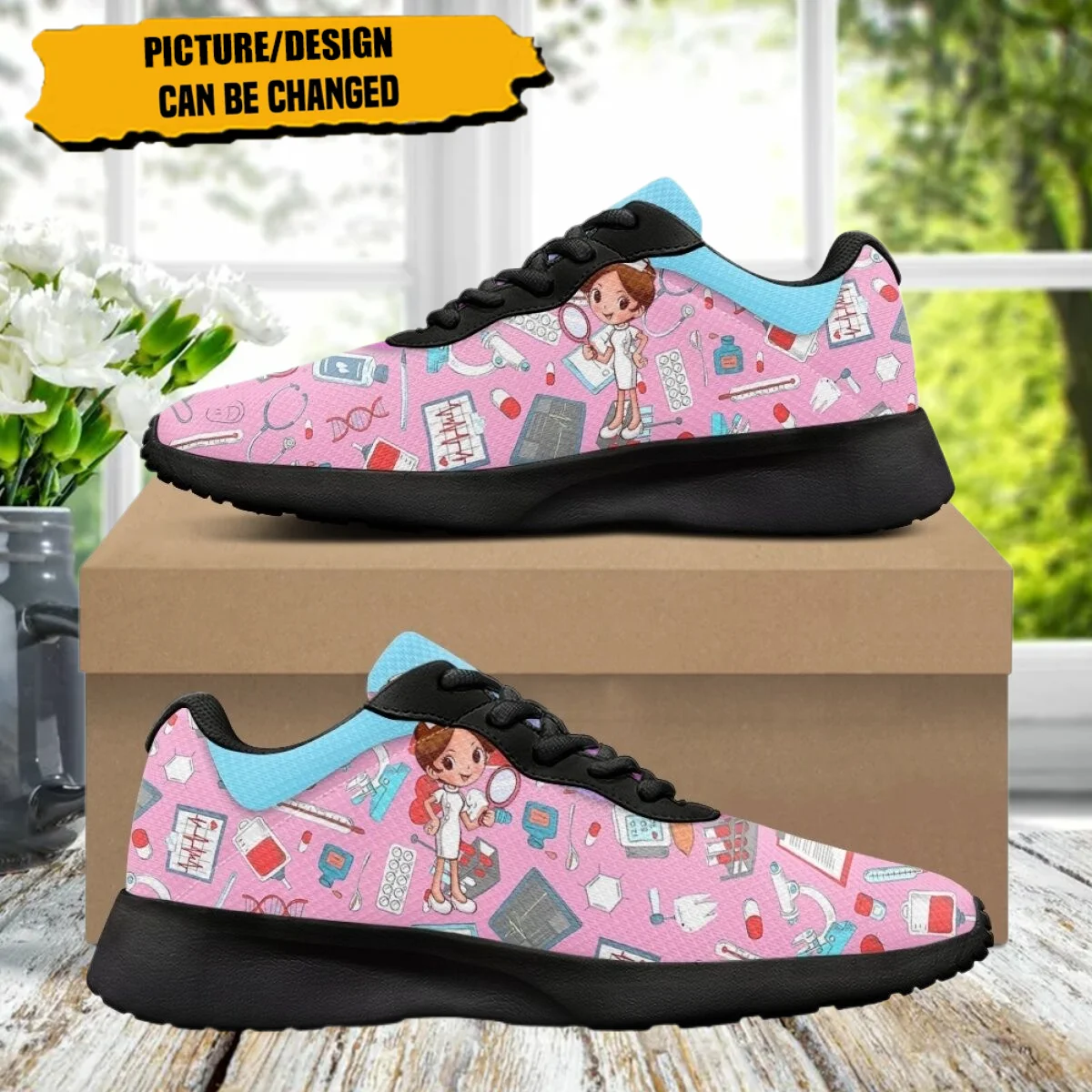 

Мультяшные медсестры медицинские инструменты шаблон женские кроссовки на плоской подошве дышащая удобная женская спортивная обувь для бега на открытом воздухе спортивная обувь для тренажерного зала