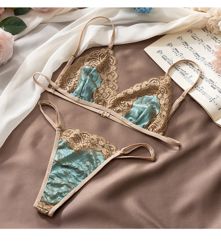 Light luxury and sexy Romantic sweet sexy lace thong women's seamless thin section small chest sexy underwear suit cute underwear sets Bra & Brief Sets