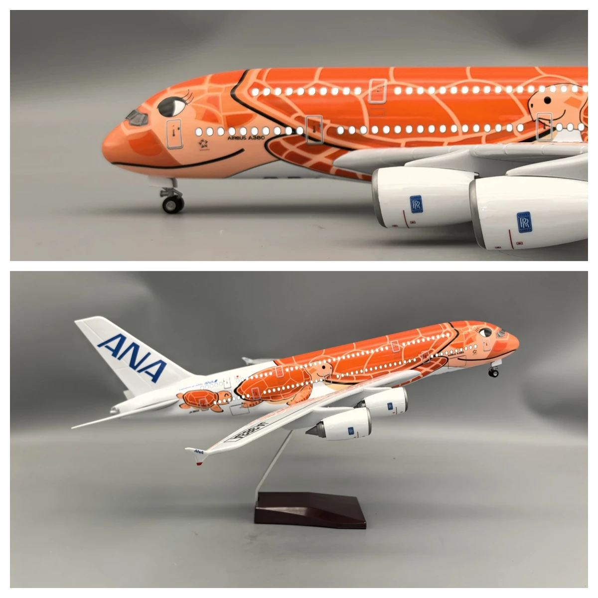 NEW 47CM Airbus a380 Orange Turtle Airplane Model Japan Air