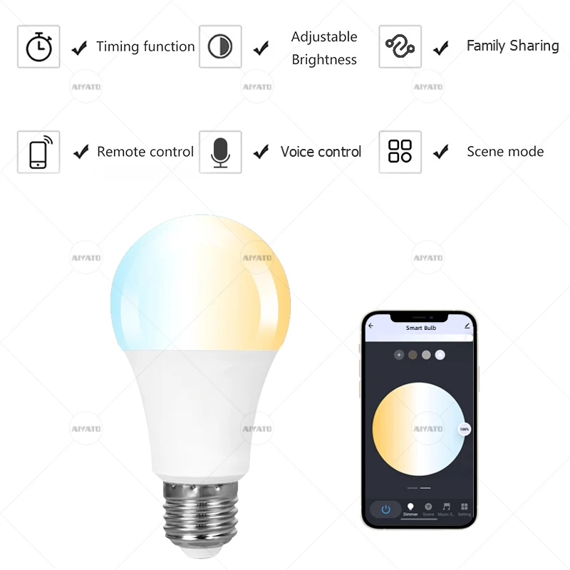 Tuya WIFI LED Smart Light Bulbs 2700-6500K Tunable White Dimmable Compatible with Alexa Google Home