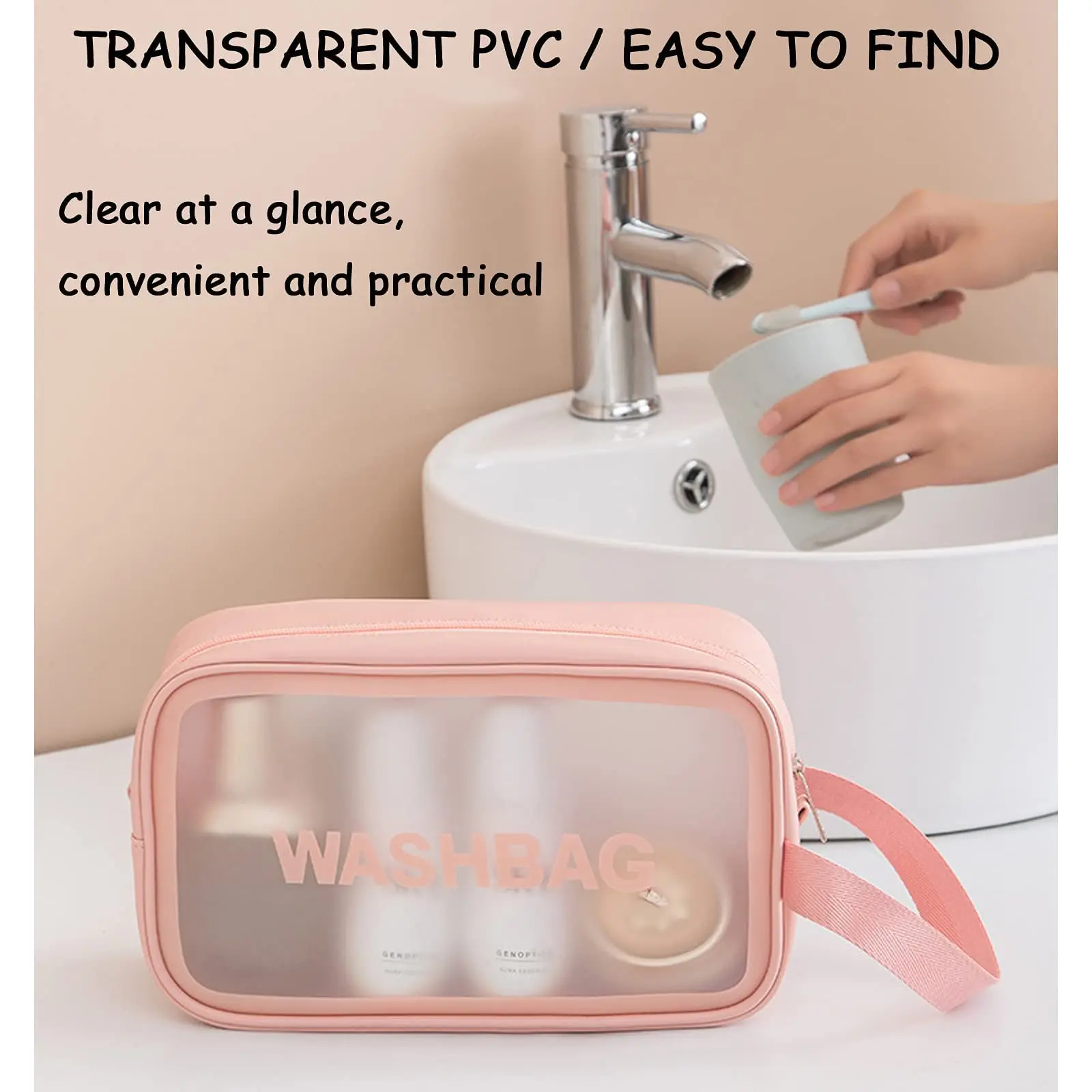 Cosmetic Bag Travel Storage Toiletry Organizer Waterproof PVC Portable Transparent Zipper Make Up Case