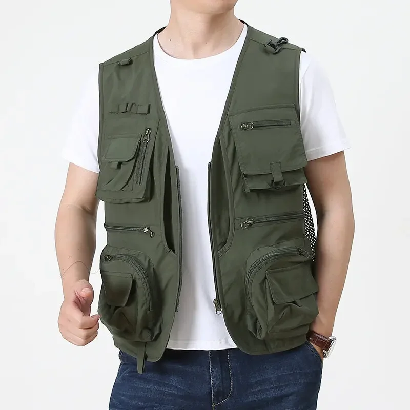 Work Vest Men Windbreaker Fishing Clothing Hunting Coats Waterproof Multi Pocket Sleeveless Jacket Camping Plus Size Outerwear