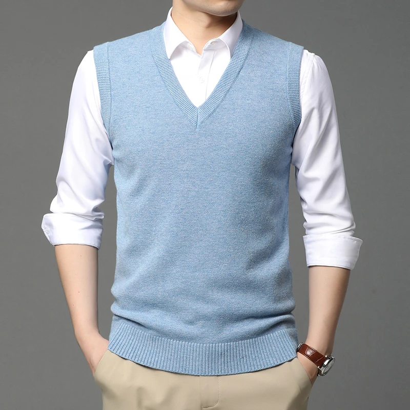 2022 Sweater Vest Men Simple Allmatch Vneck Solid Sleeveless Male