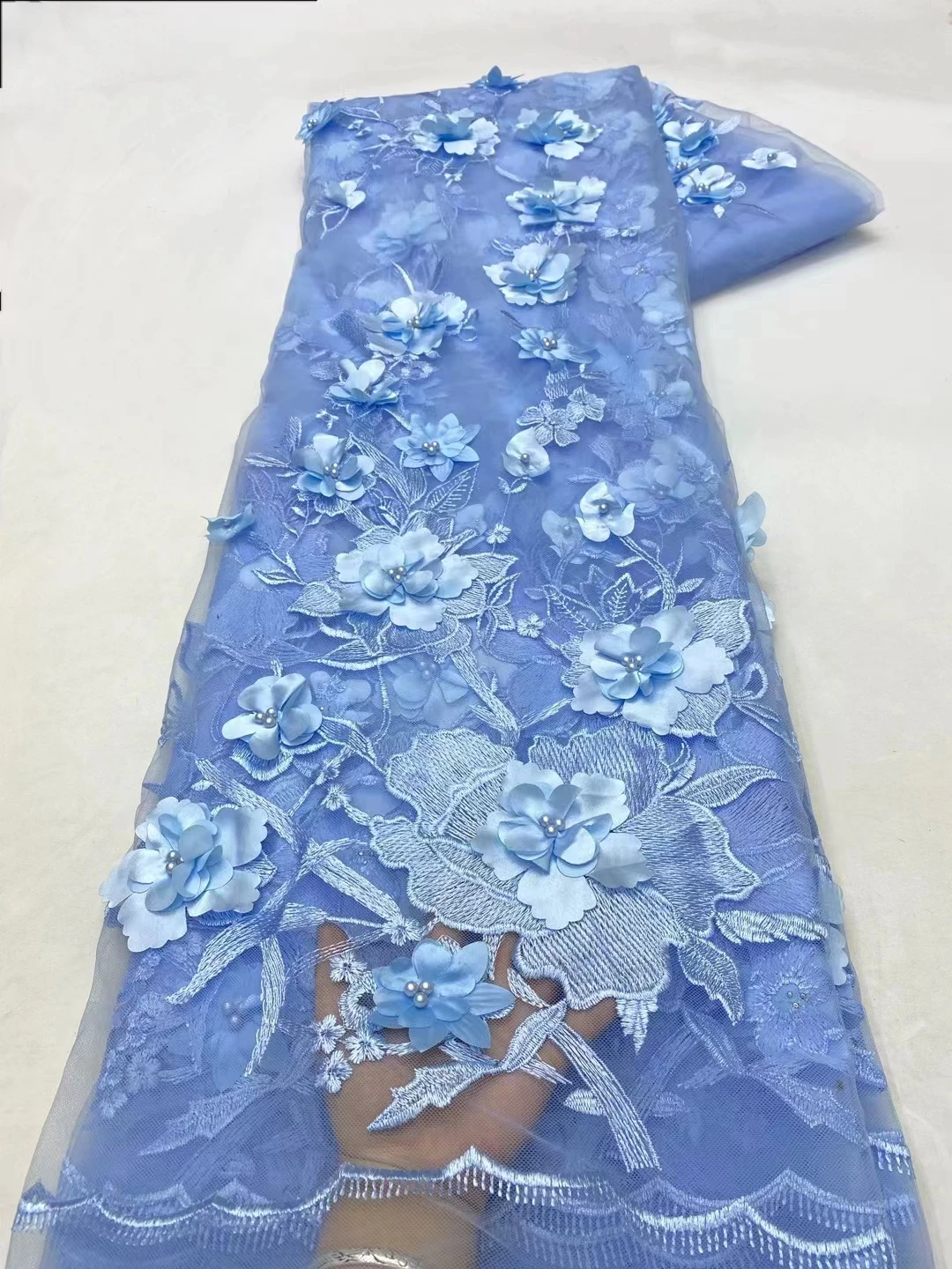 

Африканская кружевная ткань с 3D бусинами 2024 Высококачественная французская вышивка для женского свадебного платья нигерийская кружевная Сетчатая Ткань 5 ярдов