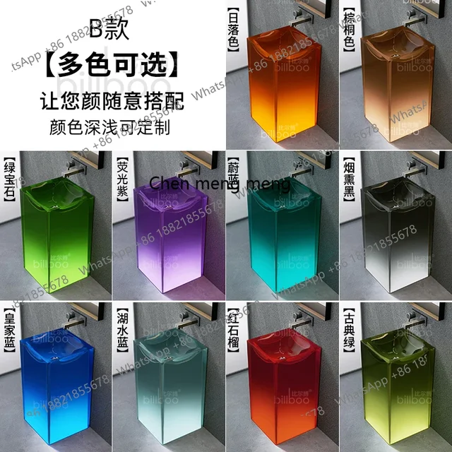 อ่างล้างหน้าเรซิ่นใสทรงเสา แบบตั้งพื้น สำหรับห้องน้ำ ระเบียง 6