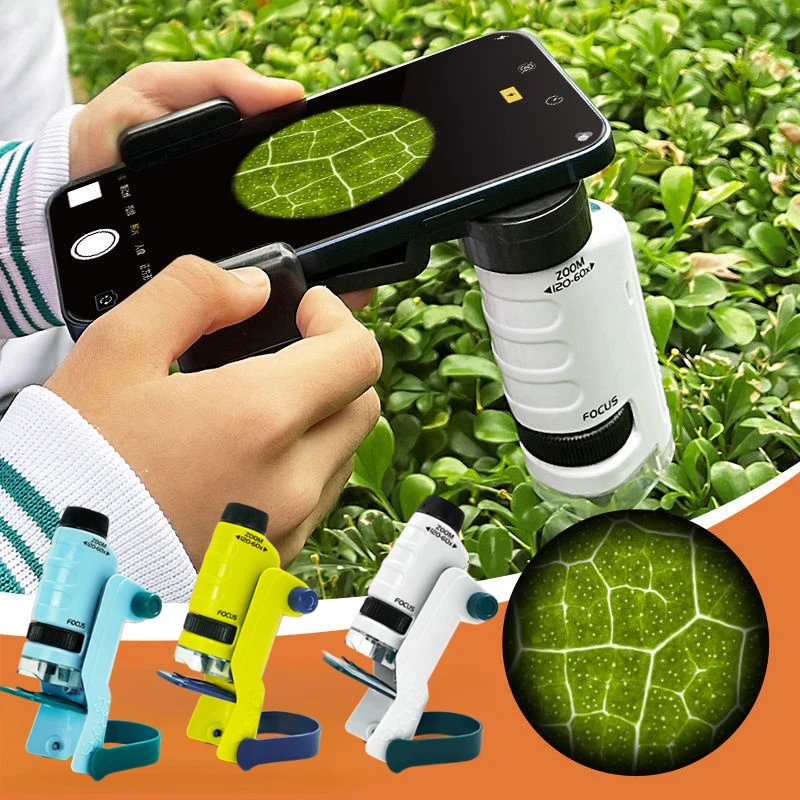 

Портативный домашний подарок, Обучающие игрушки, детский набор STEM, биологическая школа, увеличительное стекло, детский органический микроскоп 60X-120X Science для светодиодов