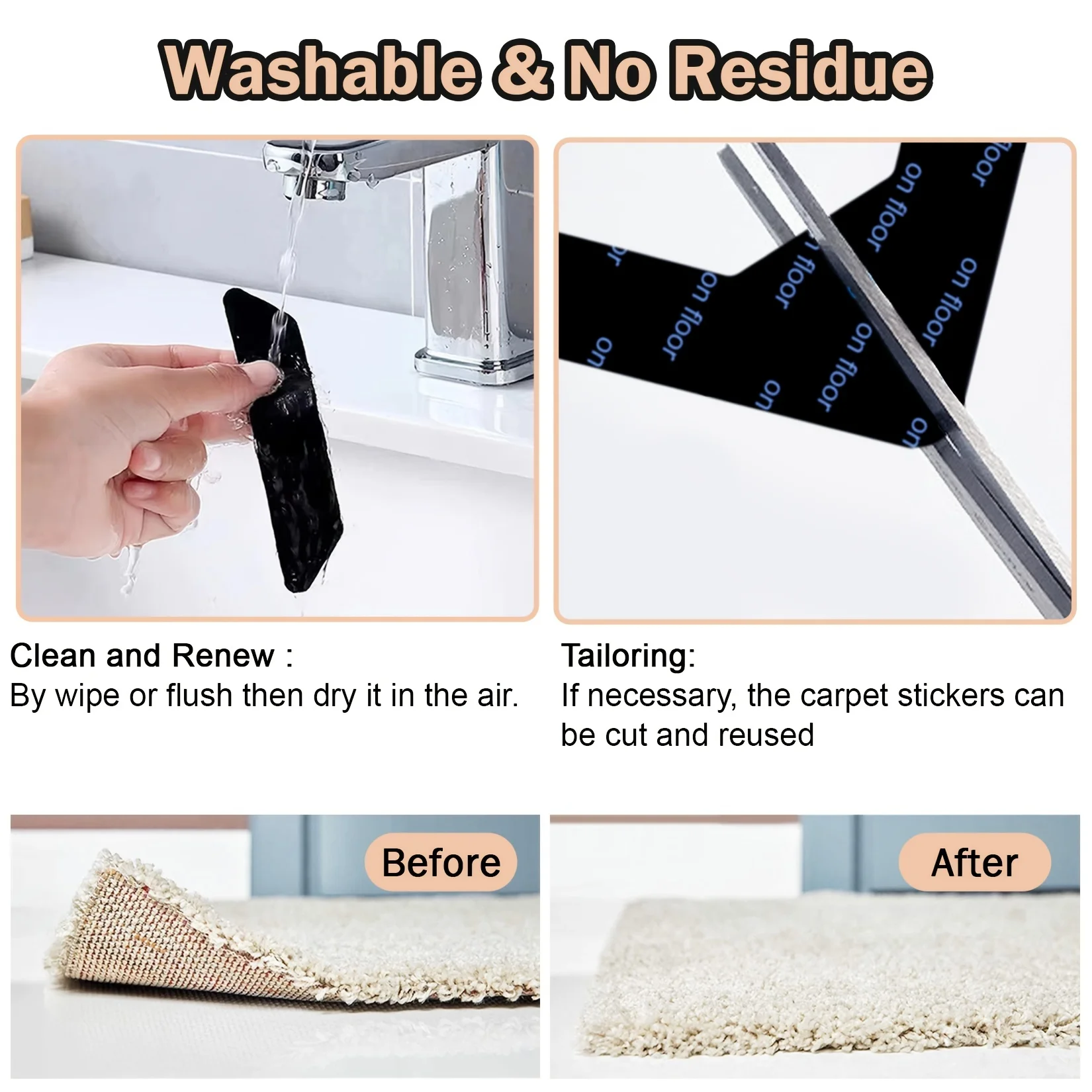 Carpet anti slip stickers anti slip stickers rug gripper carpet anti slip sticker 4/8pcs Carpet Tape Non Slip Rug Tape Reusable Rug Pad Gripper for Area Rugs Dual Sided Adhesive Sticker Keep Corners Flat