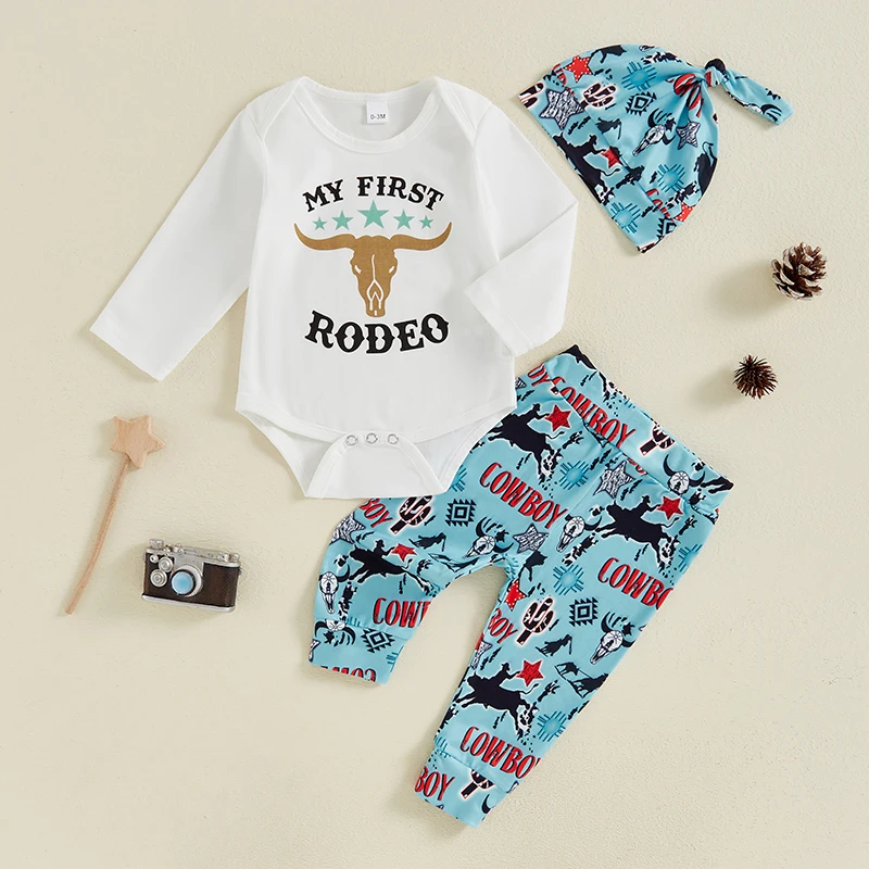 

Комплект одежды Lioraitiin для мальчиков, осенний комплект из 3 предметов, комбинезоны с длинными рукавами и круглым вырезом, с принтом головы коровы и надписями, 2024-05-24