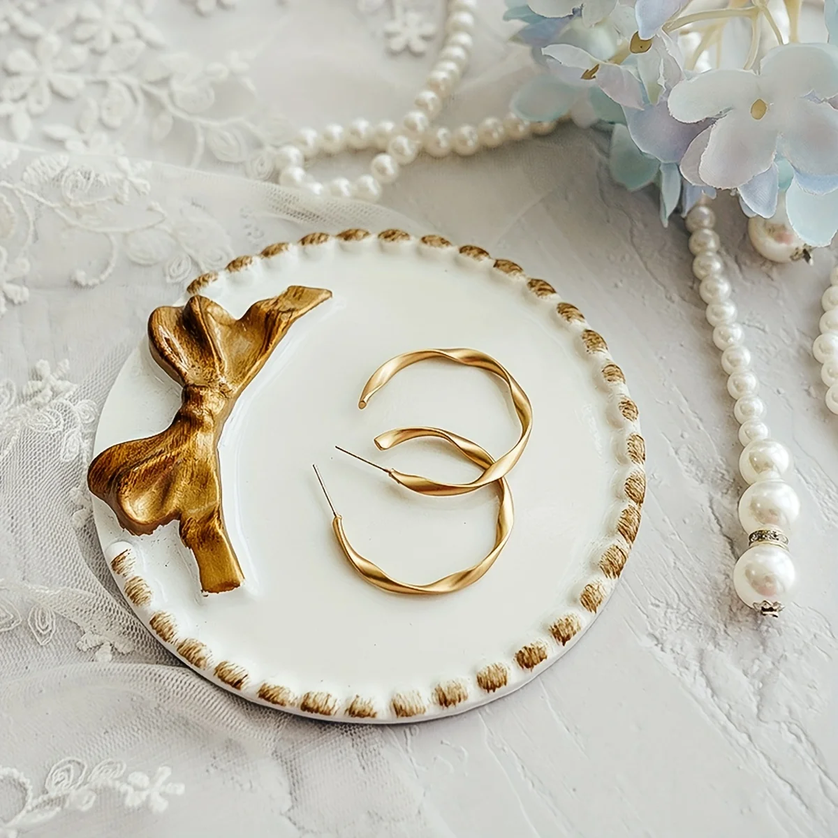 1PC Bowknot Jewelry Display Storage Tray, Decoration Round Tray For Necklace, Earrings, Household Candle Storage Tray