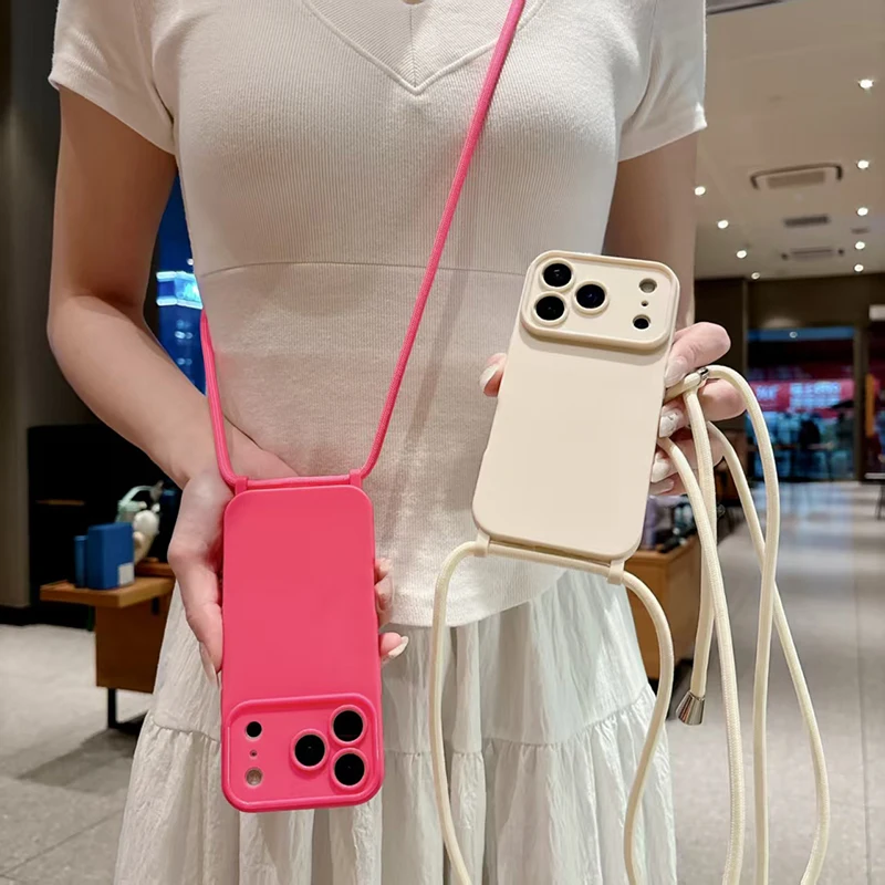 Portable Minimalist Solid Color Lanyard Phone Case - Anti-Drop and Shock-Absorbing Protection