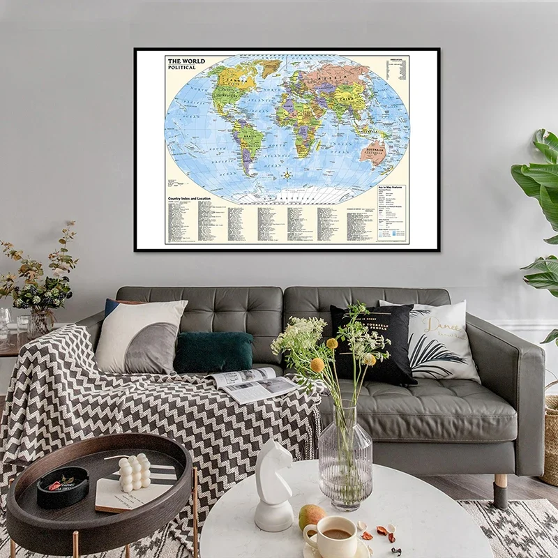 59x42cmThe Map of World in English Decorative Hanging Picture Canvas Classic Edition Poster and Print Travel Map School Supplies