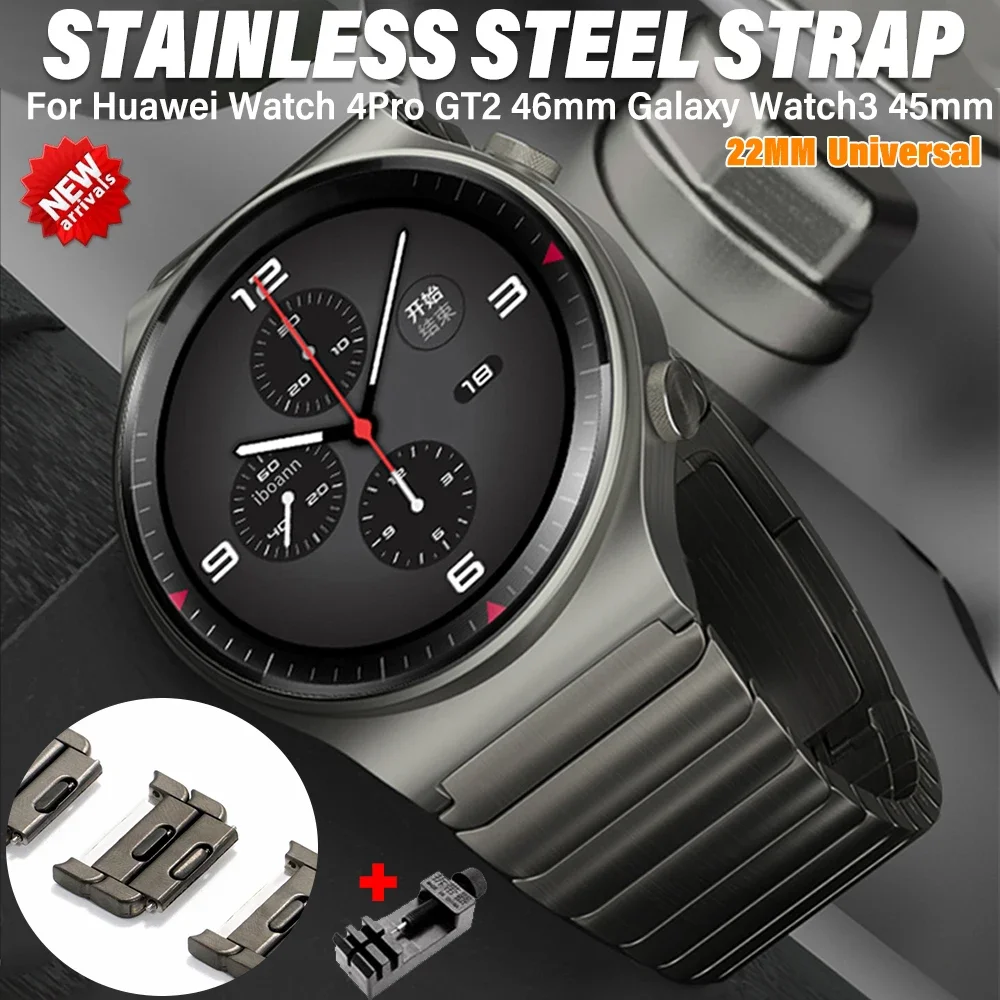 

22mm Luxury Metal Strap For Huawei Watch 4Pro GT2 46mm For Samsung Galaxy Watch3 45mm Gear S3 Link Bracelet Stainless Steel Band