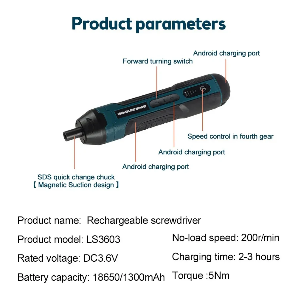 Mini Cordless Electric Screwdriver Rechargeable 1300mah Power Drill Bits Set 3.6V Household Disassembly Torque Repair Tools Kit 6
