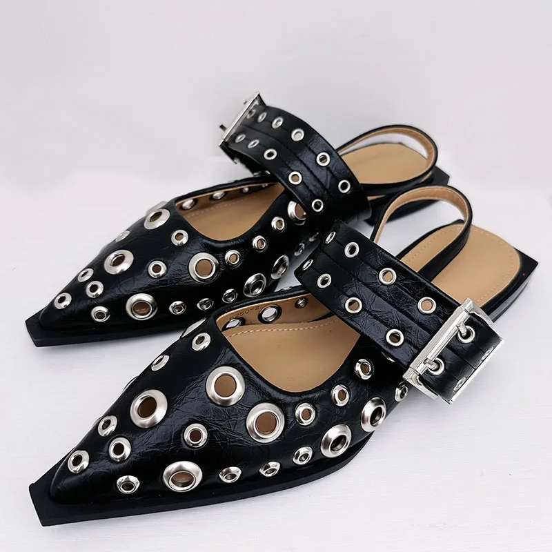 Big Size Luxury Women Flats Sandals Shoes Female Casual Buckle Strap Fashion Pointed Toe Ladies Sandals Shoes Slingback Women Slingback Sandals Women Flat Shoes