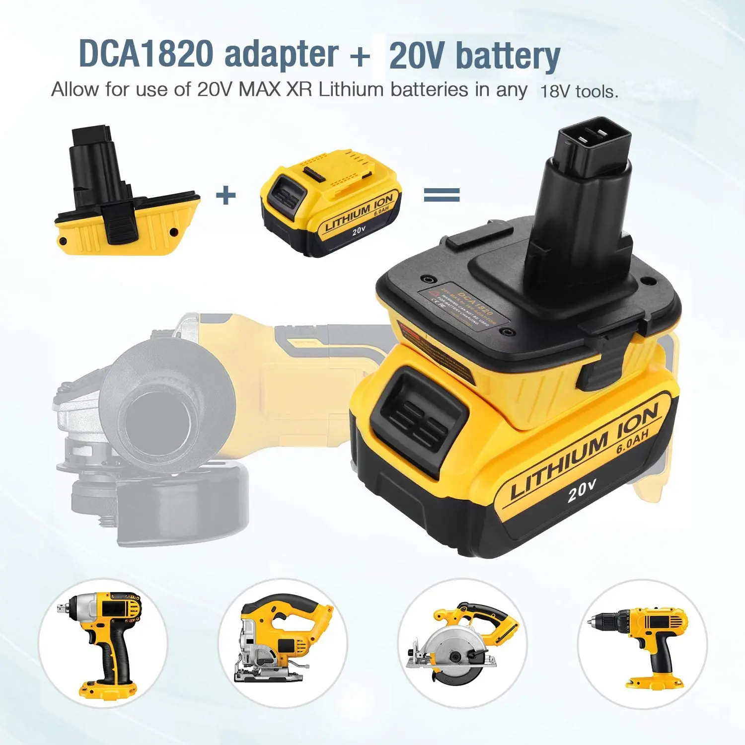 Pro dewalt 18V nástroje převést pro dewalt 20V as i lay dying baterie DCA1820 baterie adaptér práce pro dewalt maxi dcb200 dcb201 dcb203