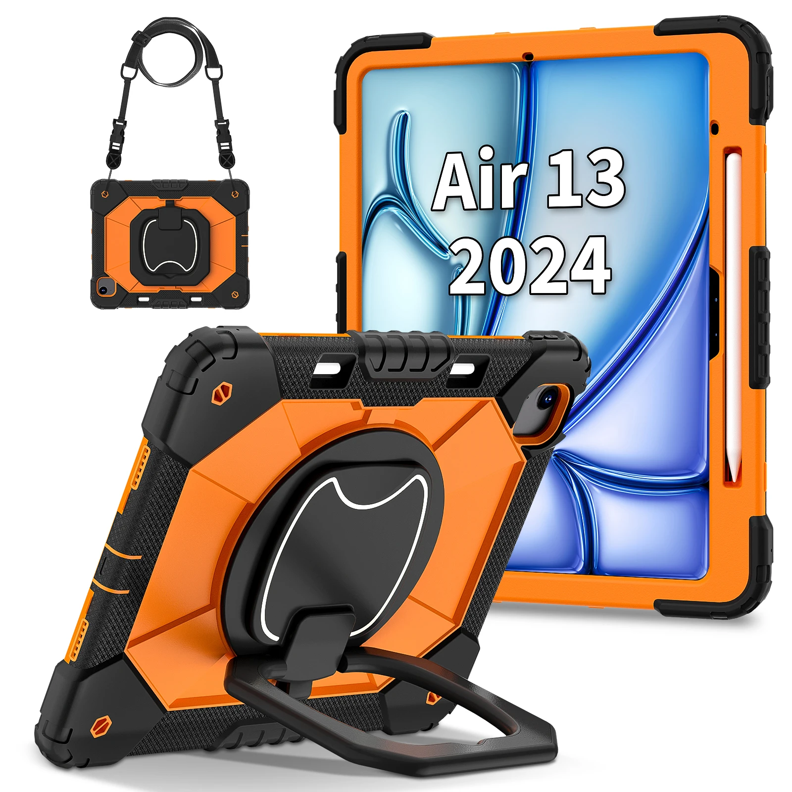 Durable Shockproof Tablet Case with Built-in Kickstand & Shoulder Straps