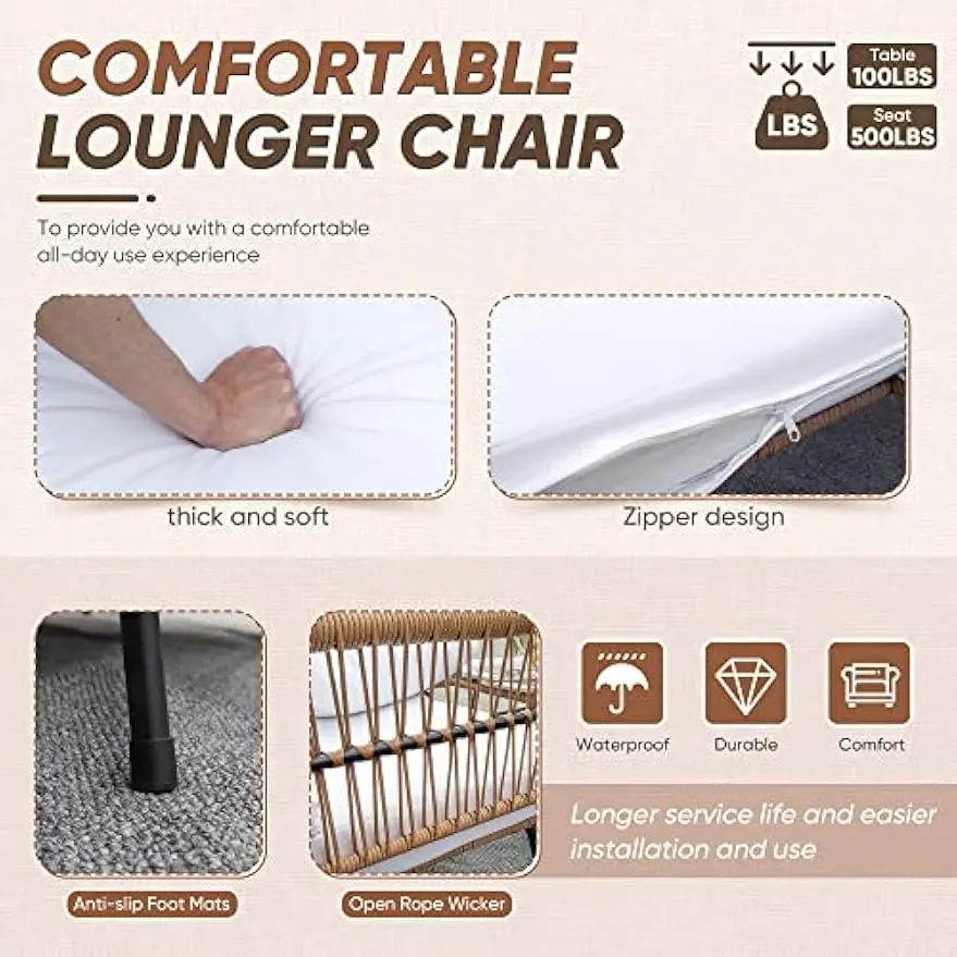 Outdoor L-Shaped Rope Sofa Set with Table & Cushions, White Patio Furniture for Backyard/Porch