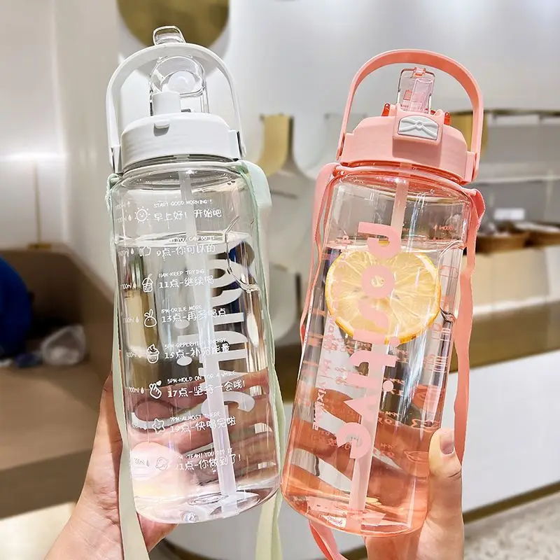

0.7/1.1/1.5/2 L Sports Water Bottle Double Drinking Cup Large Capacity Summer Drinking Water Goal Student Sports Straw Cup