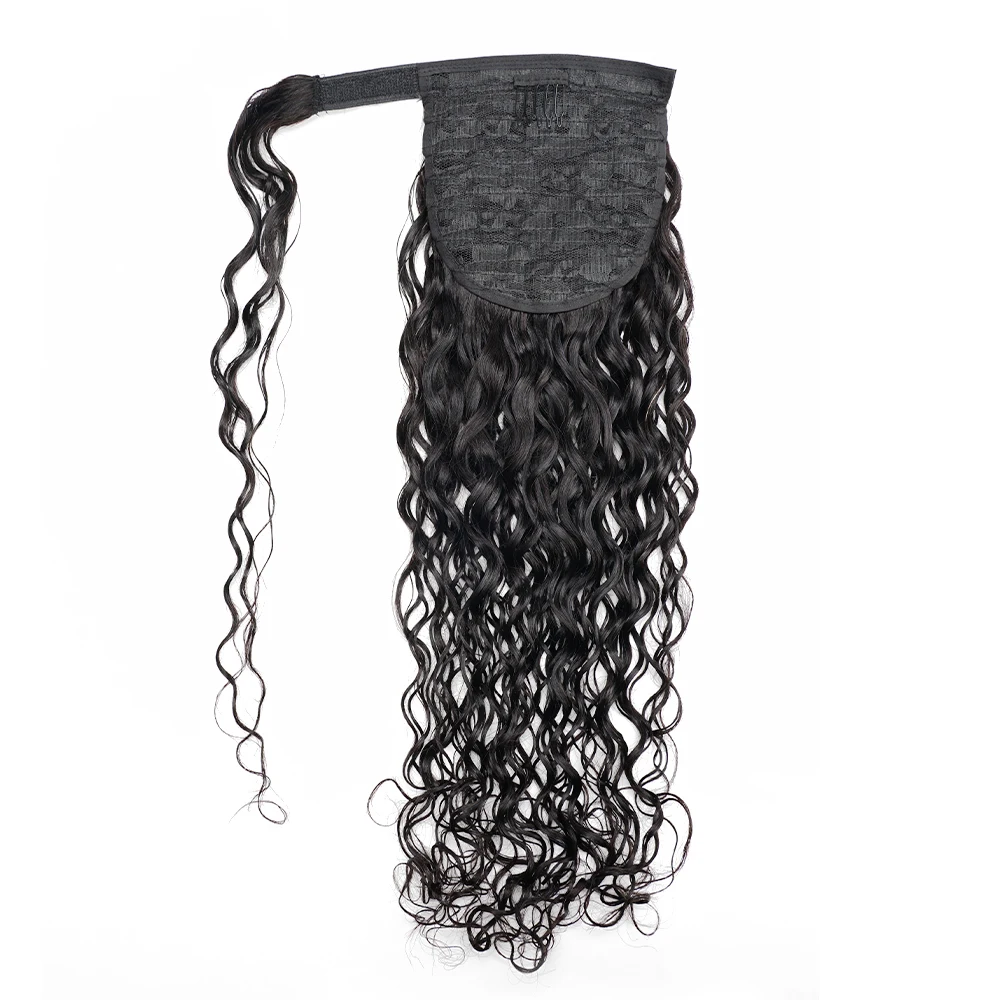 Water Wave Ponytail Human Hair Extension 65g/100g/145g Magic Wrap Around Natural Black Color Remy Indian Wavy Hair