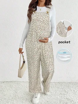 Spring Summer Maternity Pants Suspender Trouser Loose Casual Pregnant Women Floral Printed Rompers Overalls Wide-Leg Jumpsuits