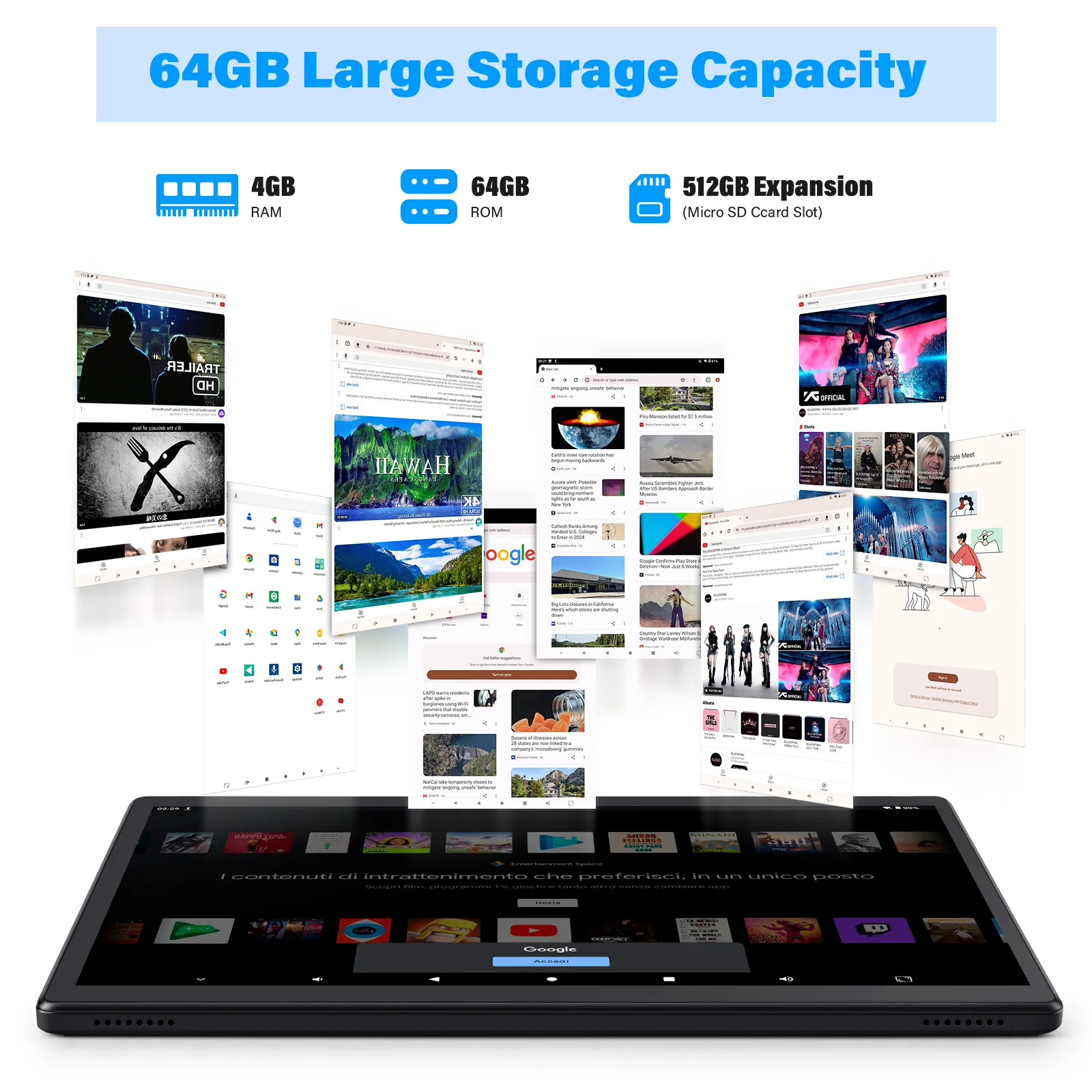 ANRY 2025 10.1 Inch 5G Wifi A523 Tablet Android 15 8GB(4+4Expand) RAM+64GB ROM HD Display 5000Mah Dual Camera Octa-core Tablets 3