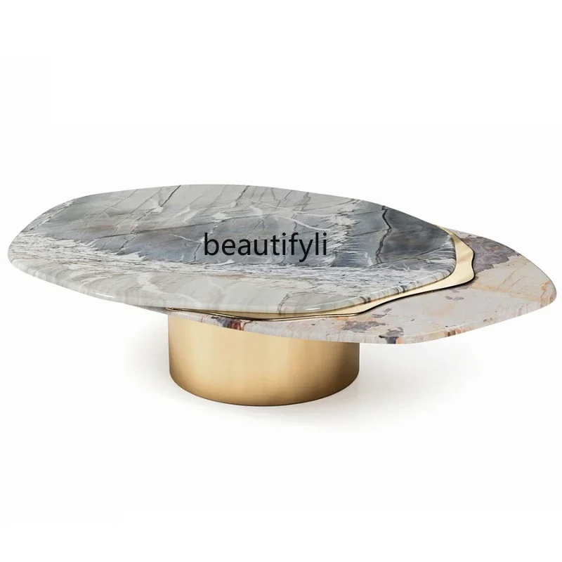 

Customized Natural Marble Living Room Special-Shaped Stainless Steel Italian Light Luxury Designer High-End Combined Tea Table