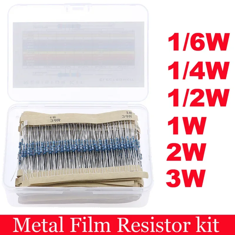 1/6W 1/4W 1/2W 2W 3W 0&Omega; ~ 10M&Omega; 1% Metal Film Resistor Resistance Assortment Kit DIY Electronic components set