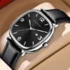 Hannah Martin Top Brand Black Leather Watch Original Quartz Movement Casual Business Style Square Fashion Men's Gift Wrist Watch 1
