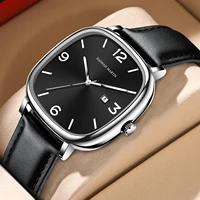 Hannah Martin Top Brand Black Leather Watch Original Quartz Movement Casual Business Style Square Fashion Men's Gift Wrist Watch 1