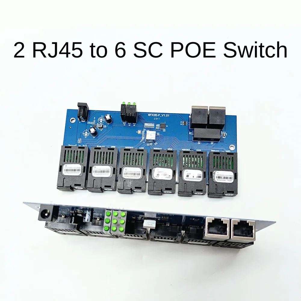 POE Switch 100M Board Fiber Media Converter 2 RJ45 To 6 SC Optic Connector 1310nm/1550Nm 3A+3B Ports 20KM Ethernet