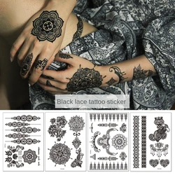 Black Henna Lace Waterproof Temporary Tattoos Sticker Women Dragonfly Flower Fake Tatoo Sticker Feather Flora Tatoo Face Tatto