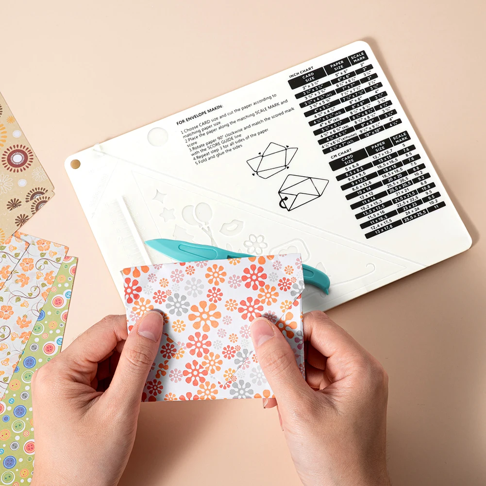 Multi-Purpose Scoring Board with Measuring Grid Paper Card Cutting Board Embossed Lines Scrapbooking DIY Supplies paper cutter