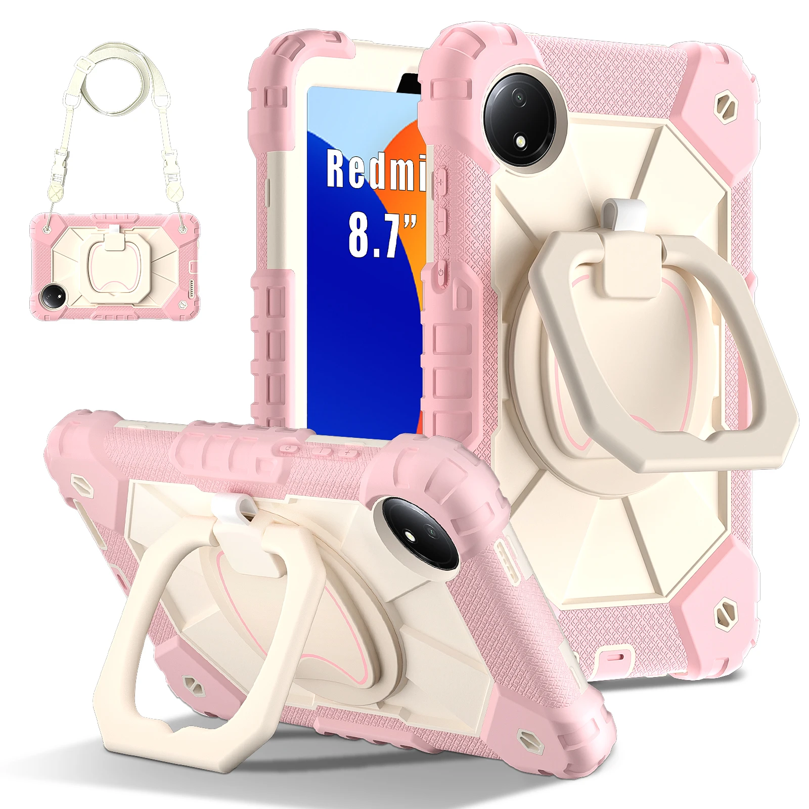 Shockproof Silicone-PC Tablet Stand Cover with Shoulder Straps