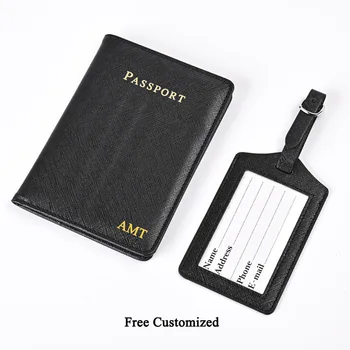 Lettere personalizzate copertina del passaporto da viaggio Set di etichette per bagagli Saffiano PU porta passaporto in pelle porta passaporto Set di accessori da viaggio di moda