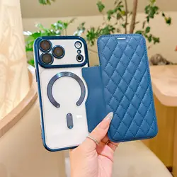 Elegant PU Leather Flip Wallet Phone Case with Card Slots and Magnetic Closure - iPhone 17 Pro (Blue)