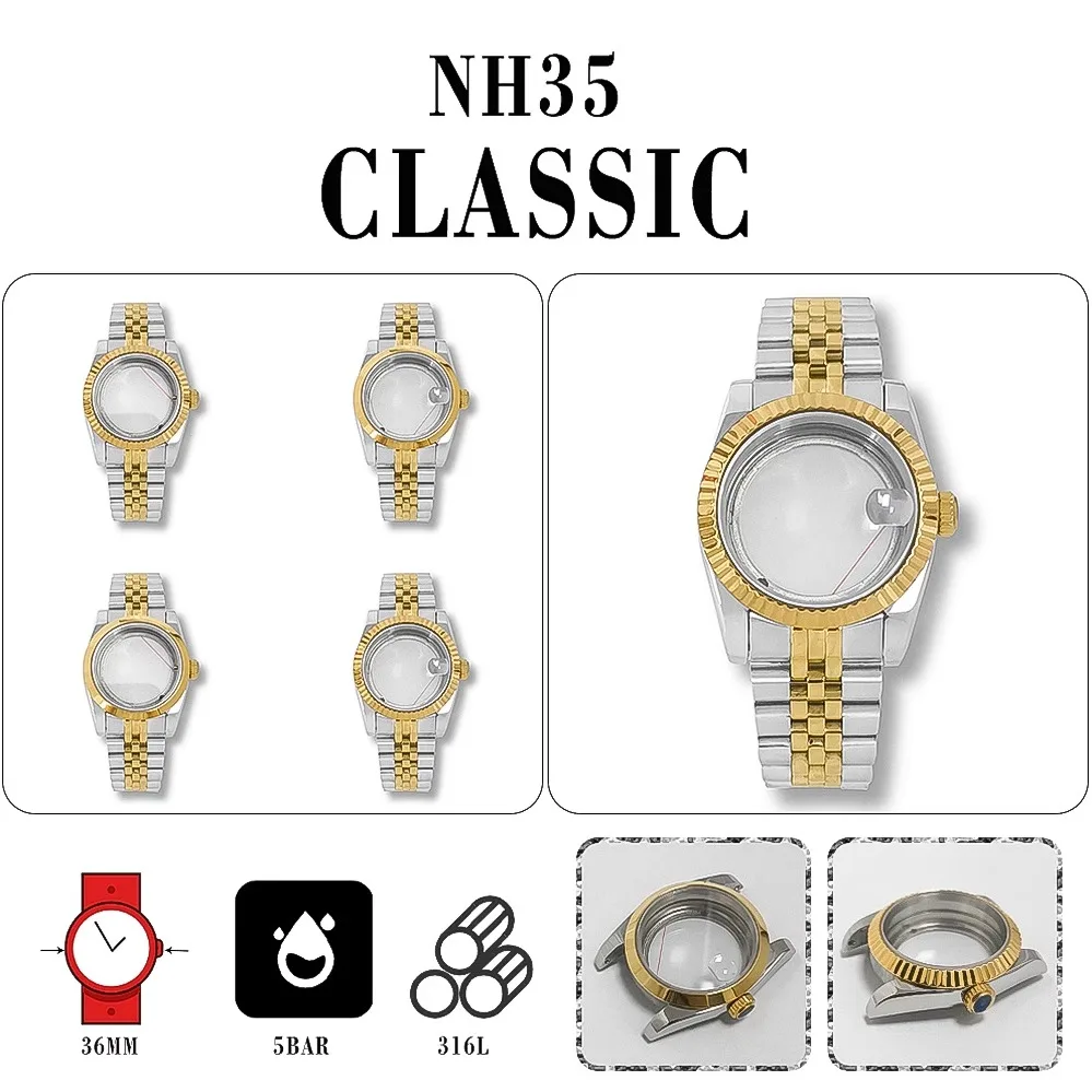 gold-transparent-bottom-36mm-oyster-perpetual-dogtooth-shell-sapphire-glass-5-baht-steel-strip-suitable-for-nh35-36