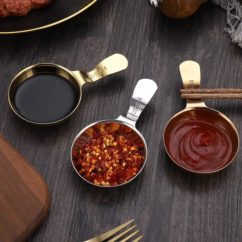 304 Stainless Steel Sauce Plate 2pcs Hangable Chopsticks Dipping Dish Seasoning Plate Barbecue Tableware